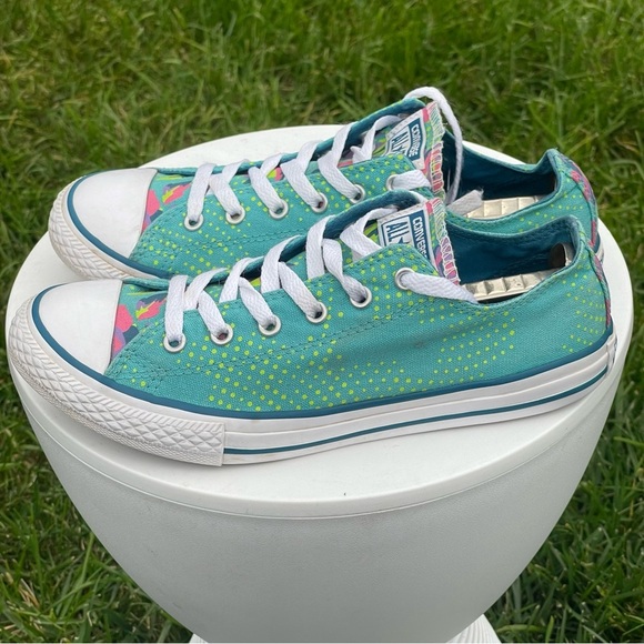 Converse CT All Star Ox Shoes Womens 6.5 Youth 5 Blue Neon Polka Sneaker 654216F - Picture 4 of 14